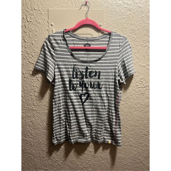 Life Is Good Striped Listen To Your Heart Shirt Woman’s Size Medium-Holes Flaw - Picture 1 of 9